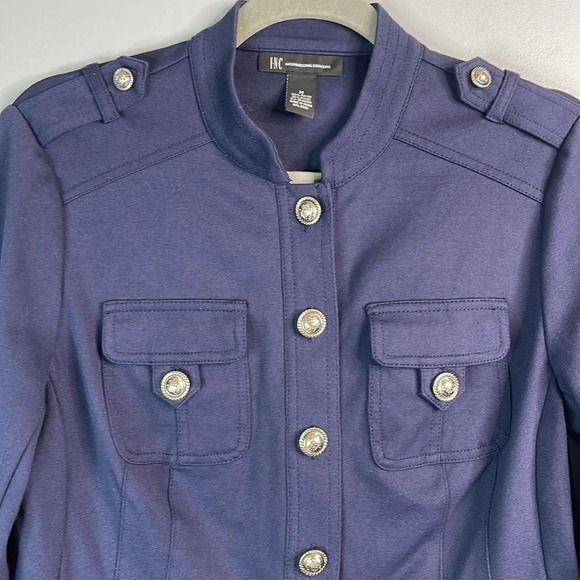 Inc International Concepts Military Style Blazer Jacket Navy Blue Stretch Size M - Picture 3 of 11